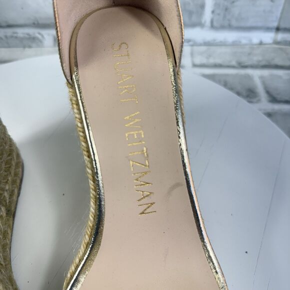 Stuart Weitzman Nudist Women Size 8 C Gold Metallic Wedge Espadrille Sandals - Picture 12 of 13
